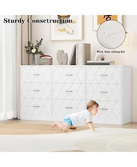 gaomon White 9 Drawer Dresser with Usb Charging Station, Modern Wooden Storage Organizer for Bedroom Living Room Hallway