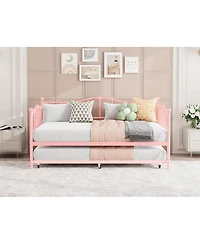 gaomon Twin Daybed with Trundle, Metal Sofa Bed Frame with Steel Slat Support, Twin Size Space-Saving Furniture for Living Room, Bedroom