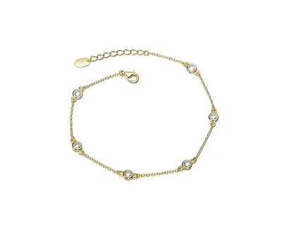 Rachel Glauber Classic Bezel Set Cubic Zirconia Chain Station Bracelet