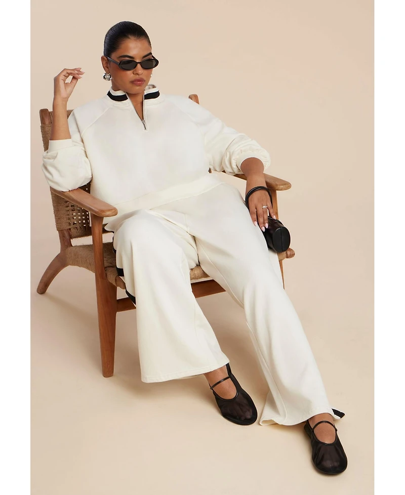 Eloquii Women's Quarter Zip Stripe Detail Sweatshirt