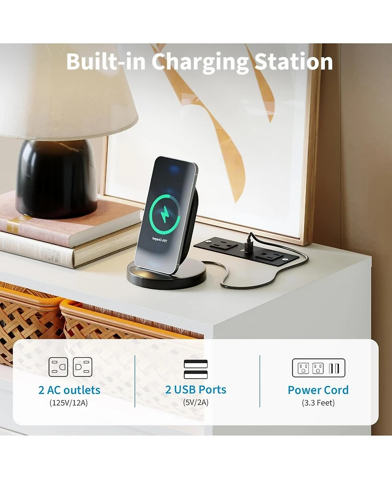 gaomon Modern 4 Drawer Dresser with Led Light and Charging Station, Storage Chest with Power Outlet, Accent Double Dresser for Bedroom Living