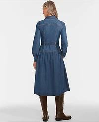 Lands' End Women's Denim Button Front Midi Shirt Dress