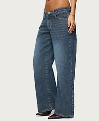 Edikted Womens 1980 Leopard Patch Low Rise Jeans