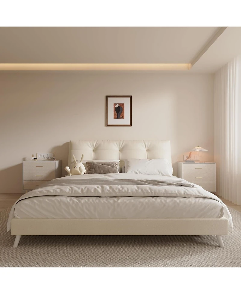 gaomon Elegant 3-Drawer White Dresser with Handles and Legs, Wooden Nightstand with Linen-Textured Surface, Modern White Chest of Drawers