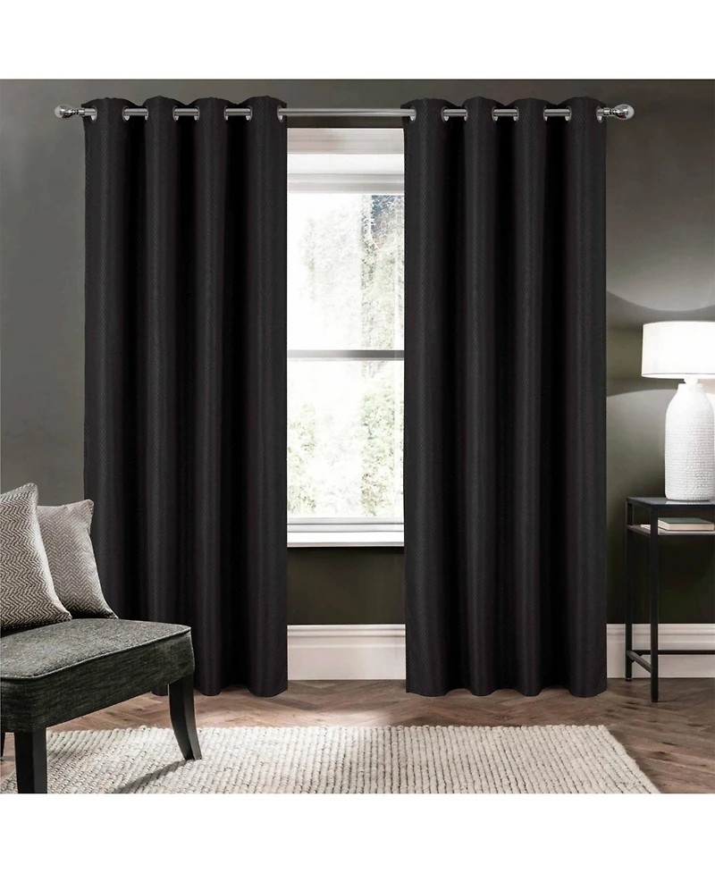 Olivia Gray 100% Polyester 250 Gsm Basket Weave Ian Luxury Jacquard Blackout Grommet Curtain Panel Black