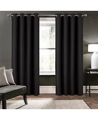 Olivia Gray 100% Polyester 250 Gsm Basket Weave Ian Luxury Jacquard Blackout Grommet Curtain Panel Black