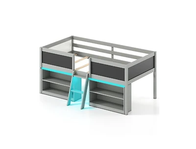 Slickblue Kids Low Loft Bed with Bookcases and Led Cabin Design