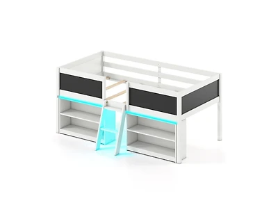 Slickblue Kids Low Loft Bed with Bookcases and Led Cabin Design