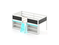 Slickblue Kids Low Loft Bed with Bookcases and Led Cabin Design