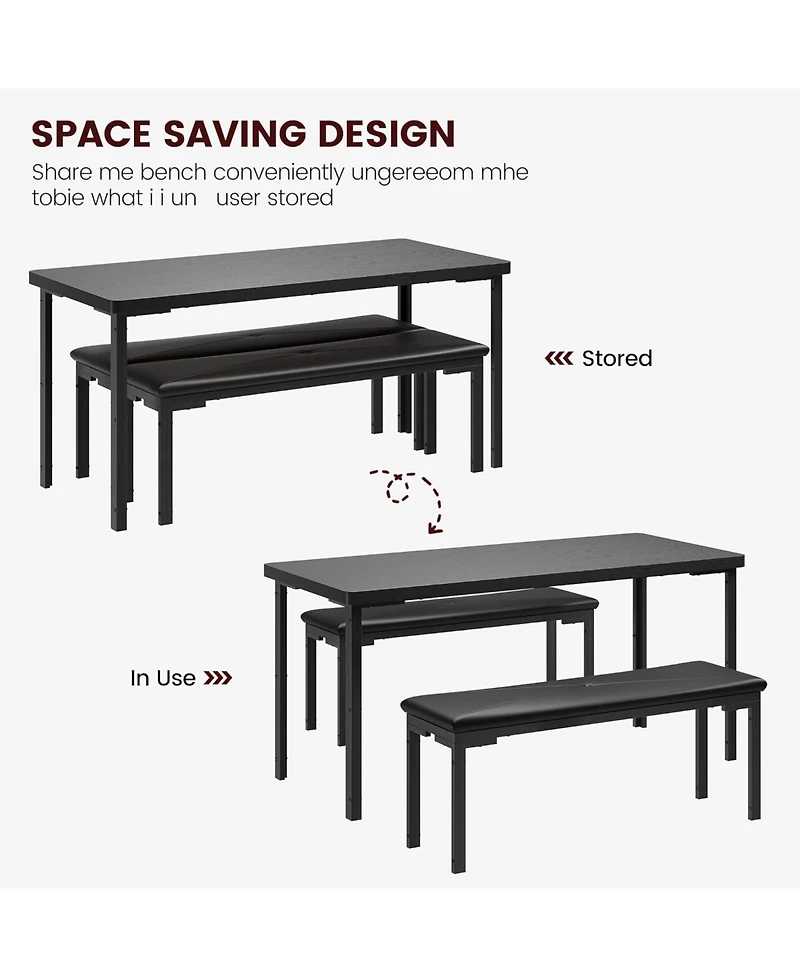 gaomon Dining Table Set for 4, 3Pcs Kitchen with 2 Benches 43.3" Farmhouse Breakfast Metal Frame Small Space