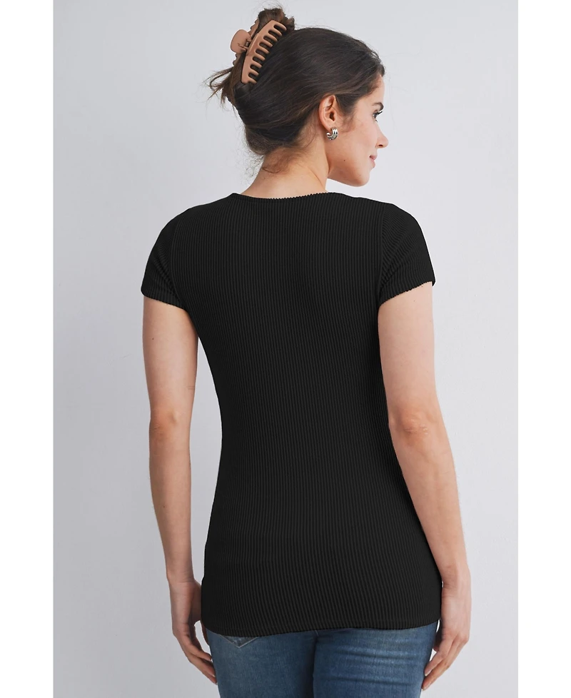 Hello Miz Maternity Ribbed Sweetheart Neck Short-Sleeve Top
