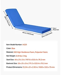 Mecale Chaise Lounge Cushion, Waterproof Fade-Resistant Outdoor Replacement Sun Lounger Cushion with Ties