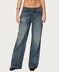 Edikted Women's Della Waist Scarf Low Rise Baggy Jeans