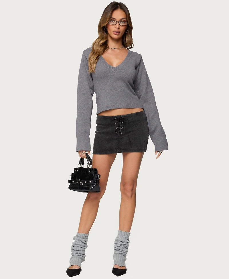 Edikted Women's Lace Up Stretchy Denim Mini Skort