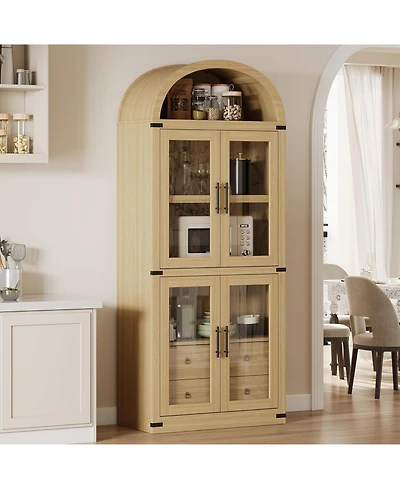 gaomon Arched Pantry Cabinet with Doors, 71.4" Tall Wood Storage 2 Drawers
