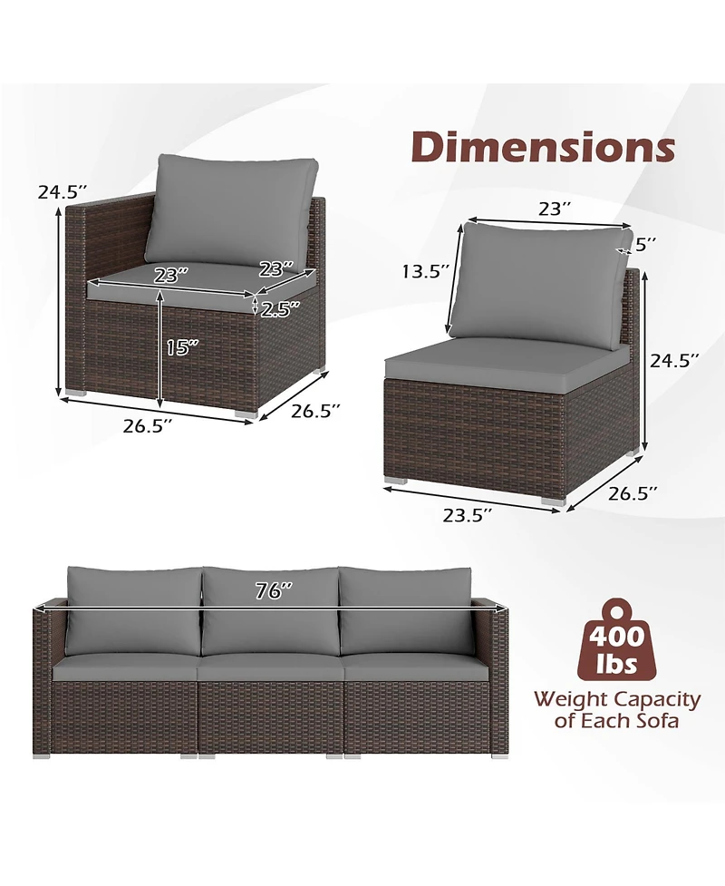 Gymax 3PCS Patio Sectional Sofa Set w/Right Arm & Left Soft Cushions