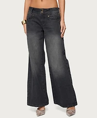 Edikted Women's Charlize Stitched Washed Low Rise Baggy Jeans