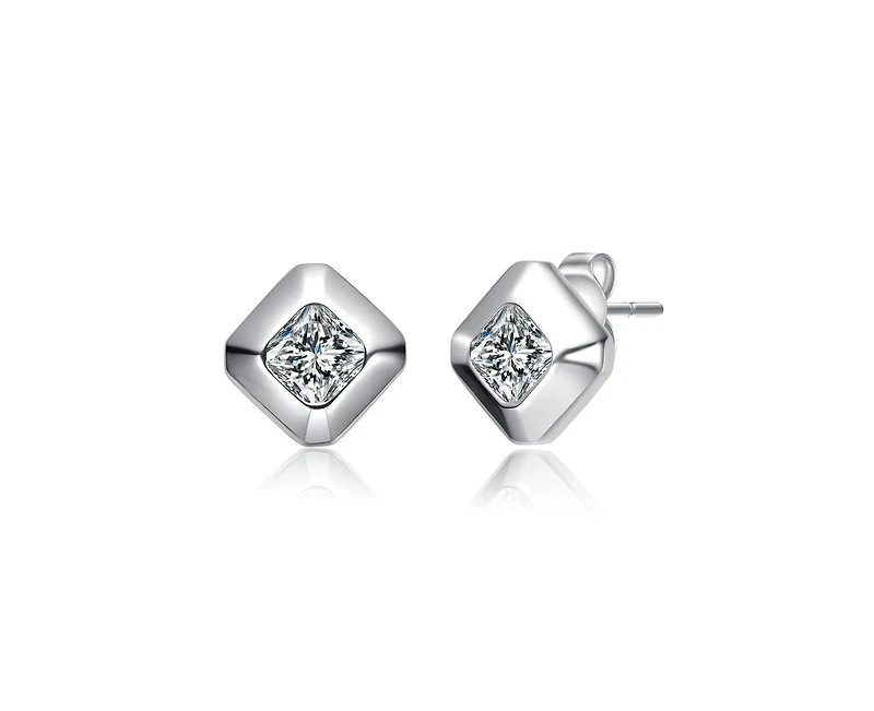 Rachel Glauber Dainty Gold Plated Cushion-Cut Cz Stud Earrings