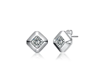 Rachel Glauber Dainty Gold Plated Cushion-Cut Cz Stud Earrings
