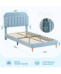 gaomon 2PCS Twin Bed Frames, Upholstered Platform with Bookcase Headboard, Velvet Platform Bed Mattress Foundation, Heavy Duty Steel Support Legs