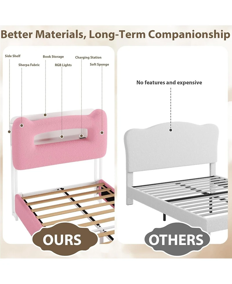gaomon Upholstered Twin Bed Frame with Headboard, 2-Tier Storage, Charging Station & Drawer, Metal Platform, No Box Spring Needed