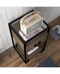 gaomon Nightstand, Mid Century Modern End Table with Storage Drawer and 3-Tier Storage & Tempered Glass Top, Bedside Furniture with Steel Frame