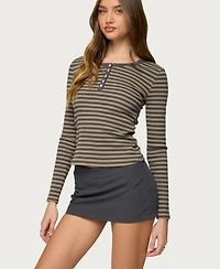 Edikted Women's Roma Striped Henley Top