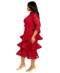 Buxom Couture Plus Lace Bell Sleeve Tiered Dress