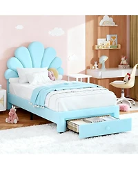 gaomon Twin Size Upholstered Bed Frame with 2 Storage Drawers, Adjustable Velvet Headboard, Solid Wood Slats