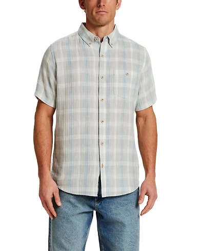 Weatherproof Vintage Men's Short-Sleeve Herringbone Plaid Shirt