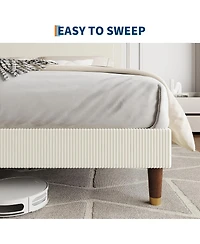 gaomon Bed Frame with Headboard, Corduroy Upholstered Platform Wooden Slats Support - No Box Spring Needed & Noise Free