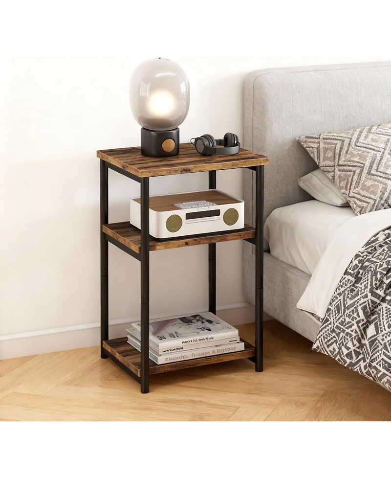 gaomon Slim 3-Tier End Table with Storage Shelves, Narrow Mobile Side for Small Spaces, Industrial Wood & Metal Sofa Table, Record Player St