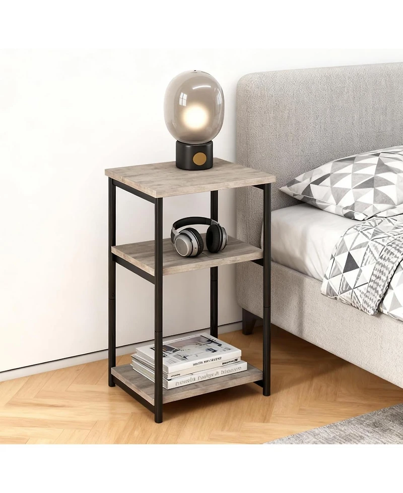 gaomon Slim 3-Tier End Table with Storage Shelves, Narrow Mobile Side for Small Spaces, Industrial Wood & Metal Sofa Table, Record Player St