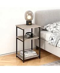 gaomon Slim 3-Tier End Table with Storage Shelves, Narrow Mobile Side for Small Spaces, Industrial Wood & Metal Sofa Table, Record Player St