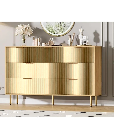 gaomon 7 Drawer Dresser for Bedroom Chest of Drawers, 55" Wide Fluted Dresser with Drawers, Modern Wooden Double Dressers