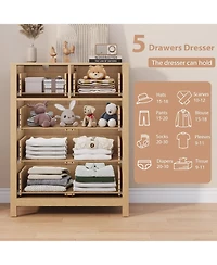 gaomon Natural Oak Dresser for Bedroom, Tall 5 Drawer Dresser with Deep Drawers & Metal Knobs, Modern Wooden Double Chests of Drawers for Kids Bedroom