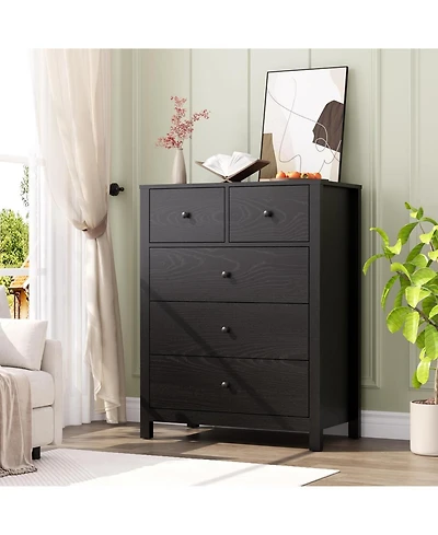 gaomon Black 5 Drawer Dresser for Bedroom, Modern Tall Dresser Organizer with Storage Drawers, Wooden Chests of Drawers for Bedroom, Entryway, Hallway