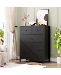 gaomon Black 5 Drawer Dresser for Bedroom, Modern Tall Dresser Organizer with Storage Drawers, Wooden Chests of Drawers for Bedroom, Entryway, Hallway