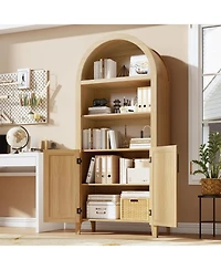 Gaomon Farmhouse Style 5-Tier Storage Cabinet with Arched Design & Rattan Decor Open Display Shelves