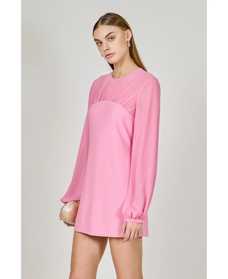 endless rose Women's Mixed Media Mini Dress with Puff Sleeves