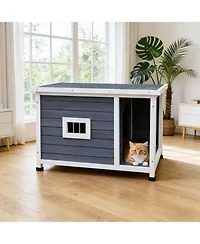 Aostirmotor Weatherproof Outdoor Cat House in Gray: Waterproof Roof & Ventilated Design with Metal Frame, Spacious Shelter