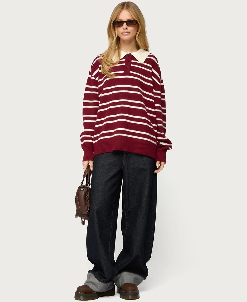 Edikted Womens Rilynn Striped Polo Sweater
