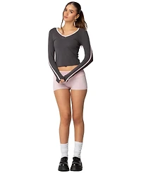 Edikted Women's Contrast V Neck Long Sleeve T Shirt