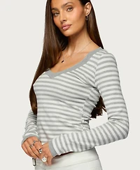 Edikted Women's Kimi Striped Long Sleeve V Neck Top