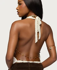 Edikted Women's Textured Backless Bead Chain Halter Top