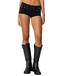 Edikted Women's Studded Foldover Micro Shorts
