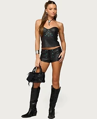 Edikted Women's Jessica Lace Up Faux Leather Micro Shorts