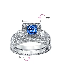 Draft - Bling Jewelry Art Deco Style Cubic Zirconia Halo Cz Square Princess Cut Solitaire Ring Set with Band Sterling Silver