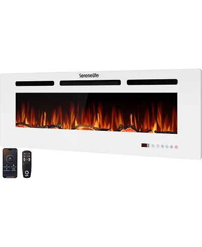 SereneLife 50" Electric Fireplace Heater with Led Flame, Smart Wi-Fi, Remote & Thermostat, 13 Color Modes, Wall or Recessed Mount