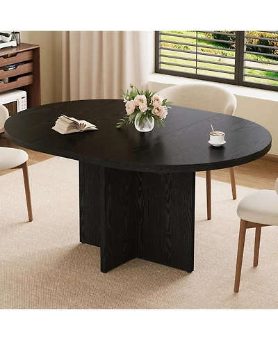 gaomon 43.3"–59" Extendable Round to Oval Hidden Storage Dining Table – Modern Cross Base Design